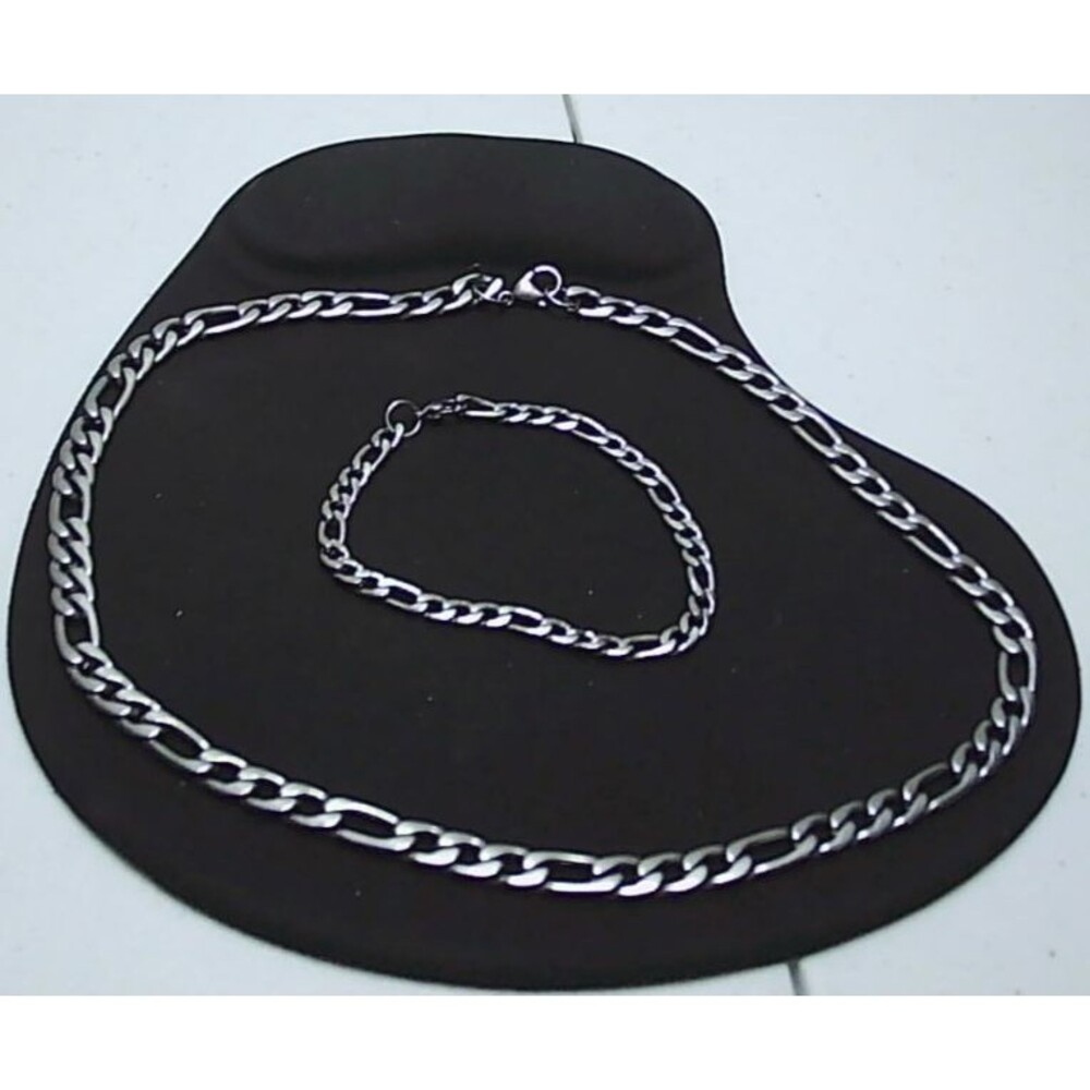 Men's 22" Figaro Stainless Steel Necklace and 8" bracelet